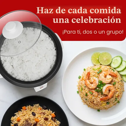 Vista 10 de Elite Gourmet Olla arrocera y vaporera, olla antiadherente, blanco, 6 tazas