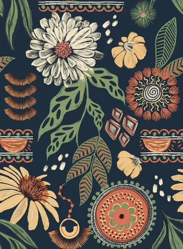 Vista 10 de Simon&Siff Papel tapiz bohemio para despegar y pegar, 17.3'' x 80" papel de contacto floral solar retro removible, flores botánicas oscuras, mural