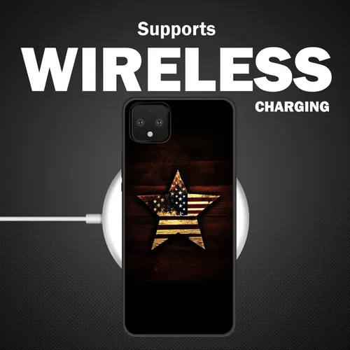 Vista 3 de Funda para Pixel 4 XL, funda delgada de silicona de TPU suave a prueba de golpes para Google Pixel 4 XL, estrella de bandera estadounidense en madera