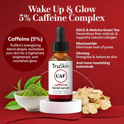 Vista 2 de TruSkin Suero de cafeína para rostro y ojos – Suero energizante de cafeína al 5% con EGCG niacinamida matcha y ginseng – Mejora el aspecto