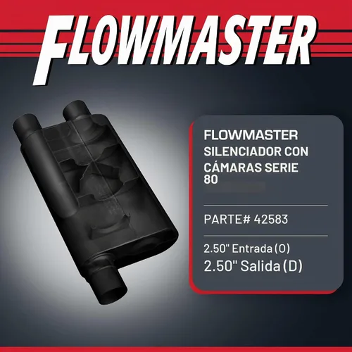 Vista 2 de Flowmaster 42583 Serie 80 silenciador, 2.50 entrada central/2.50 salida dual, sonido agresivo