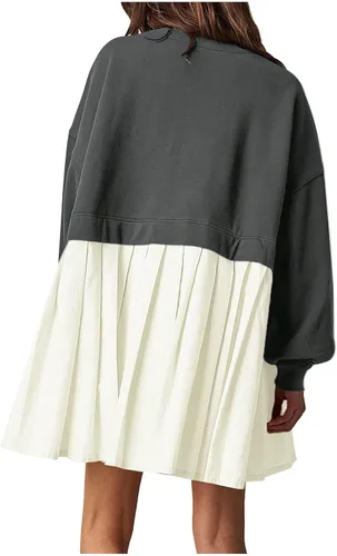 Vista 5 de Sudadera de gran tamaño para mujer, cuello redondo, minivestido de manga larga, sin botones, ajuste relajado, sudaderas de moda