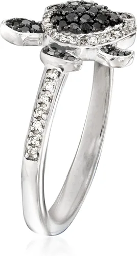 Vista 3 de Ross-Simons 0.25 ct. t.w. Black and White Diamond Turtle Ring in Sterling Silver