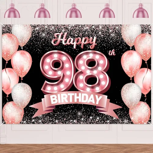 Vista 110 de Cartel de feliz cumpleaños décimo oro rosa, telón de fondo, saludos a 10 años, globos de confeti, decoración temática para niñas de 10 años