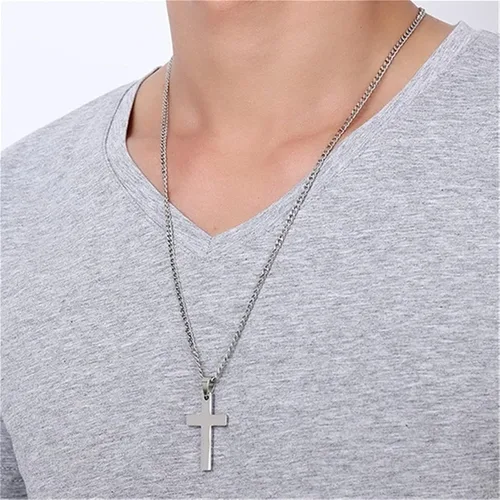 Vista 2 de Sevenfly Collar de cruz para hombre, acero de titanio, grande, con dije de cruz de crucifijo para hombre, joyería para hombres y niños, Zinc, Ópalo