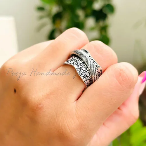 Vista 4 de Spinner Rings For Anxiety Women, 925 Silver Spinner Ring, Wide Band Ring, Meditation Ring Spinner, Fidget Spinner Ring, Spinning Silver Ring