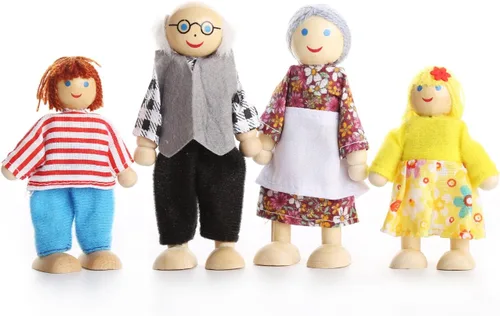 Vista 3 de Juego de 7 figuras de madera con perro para niños, casa de muñecas, regalo de simulación