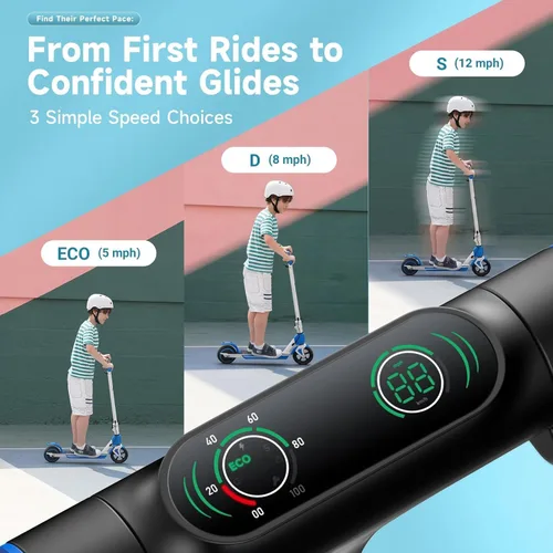 Vista 2 de isinwheel Electric Scooter for Kids Ages 6-14, 200W/250W Foldable Kids Electric Scooter with 3 Speeds (5/8/12 Mph), Adjusrable Handerbar, Dual
