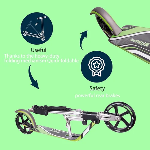 Vista 5 de Scooter para adultos – Plegable, altura ajustable, ruedas grandes, marco ligero de aluminio Adecuado para adolescentes mayores de 12 años Límite