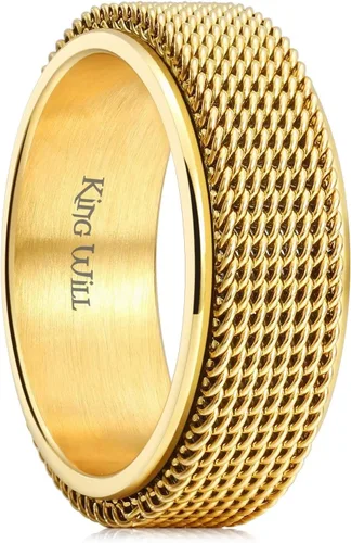 Vista 13 de King Will Anillo de ansiedad giratorio para hombre, color negro, plateado, dorado, 0.315 in, cadena de malla de alambre de acero inoxidable, malla