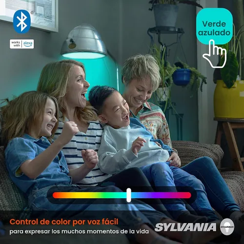 Vista 3 de SYLVANIA (75760) - Bombilla LED inteligente con malla Bluetooth, ajuste de un solo toque, equivalente a A19 60 W, E26, RGBW a todo color y blanco