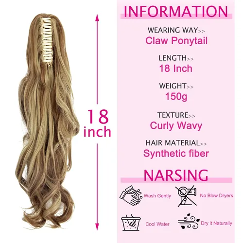 Vista 6 de OMGREAT Extensión de cola de caballo de 18 pulgadas de largo, extensiones de cabello rizado de una pieza con clip en cola de caballo sintéticas