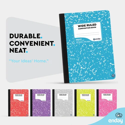 Vista 3 de Enday Cuadernos de composición de papel de rayas anchas, cubiertas de cuaderno de composición de mármol de colores, 100 hojas (200 páginas) libros