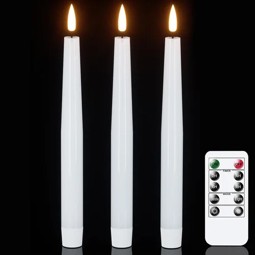 Vista 14 de GenSwin Flameless Taper Candles with Remote Timer, Real Wax LED Flickering Candlesticks Battery Operated 3D Wick for Wedding, Party, Home(Christmas