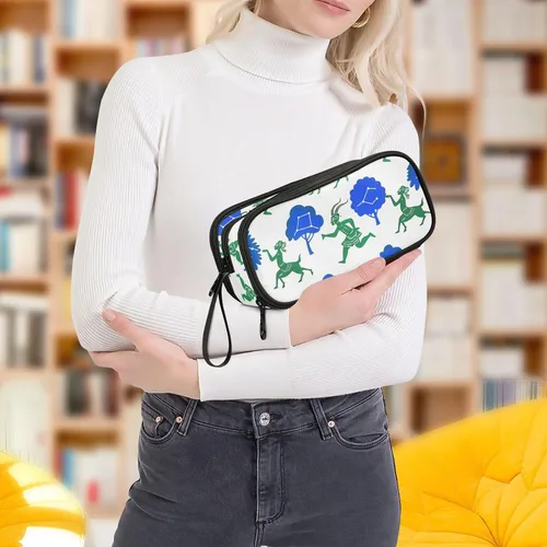 Vista 7 de Bolsa de lápices de nylon para niños azul verde sombra títere estilo pintura gran capacidad gran cremallera estuche de lápices papelería para preppy