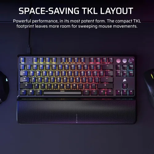 Vista 3 de Corsair K70 PRO TKL RGB Teclado mecánico con cable para juegos sin llave Efecto Hall pre-lubricado MGX Hyperdrive interruptores ajustables, SOCD