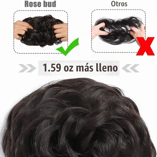 Vista 4 de Rose bud Extensiones de Cabello para Mujer en Forma de Moño Desordenado, Banda Elástica para Updo, Cabello Rizado y Desordenado, Scrunchie