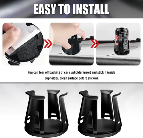 Vista 6 de 2 piezas de insertos para portavasos de coche con brazo de sujeción adaptativo, insertos autoadhesivos para portavasos de coche con soporte
