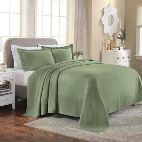 Vista 9 de Cubrecama doble Superior Diamond Solitaire de algodón de primera calidad Jacquard Matelassé con fundas de almohada a tono, color aguamarina, Verde