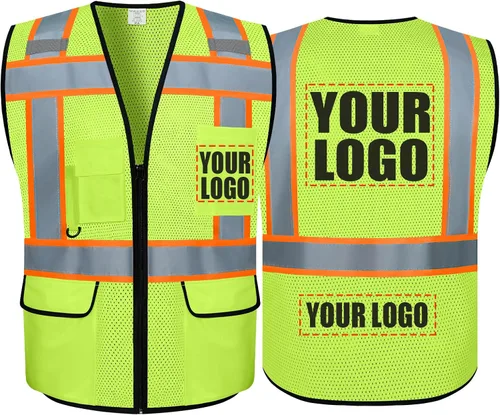 Vista 16 de Chaleco Reflectante Clase 2 de Seguridad ANSI con Bolsillos y Cremallera de Alta Visibilidad Uniforme de Construcción K-verde-1pack-custom