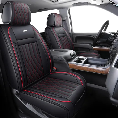 Vista 8 de Aierxuan Fundas de asiento delantero para camioneta Chevy Silverado GMC 2 piezas delanteras/negras.
