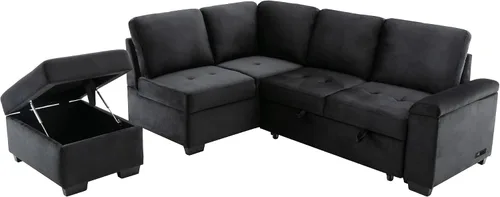 Vista 5 de LUMISOL Sofá cama modular reversible de 87 pulgadas de ancho, juego de muebles de sala de estar, sofá esquinero de 4 plazas con cama extraíble