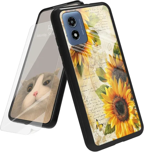 Vista 36 de Funda para Motorola Moto G Play 4G 2024 con protector de pantalla, parte trasera de vidrio templado + funda de silicona suave TPU absorción