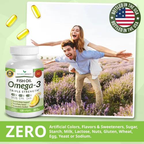Vista 8 de Aceite de pescado Omega 3 de triple fuerza para la salud del corazón, el cerebro y los ojos - Aceite de pescado EPA y DHA para hombres y mujeres