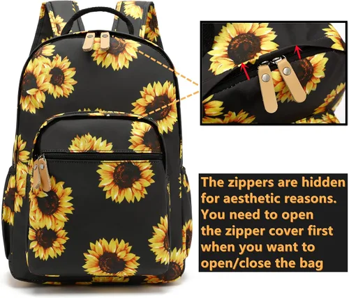 Vista 92 de Leaper Mochila para laptop para mujer: linda mochila floral para escuela, universidad, viajes, trabajo, mochila ligera para niños, Negro margarita