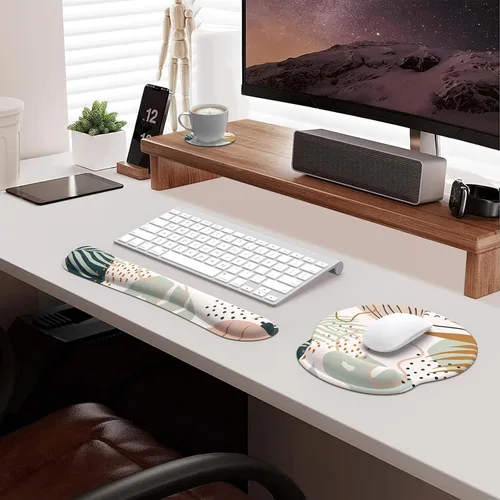 Vista 8 de iLeadon - Juego de alfombrilla de mouse con soporte para muñecas y reposa muñecas para teclado, alfombrilla de mouse ergonómica con base