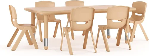 Vista 5 de Flash Furniture Emmy 61 x 121,9 cm Mesa de actividades rectangular de plástico verde ajustable en altura con juego de 6 sillas