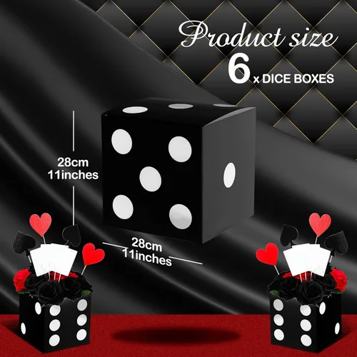 Vista 2 de Tinlade 6 cajas de dados de 11 pulgadas Jumbo Vegas Casino Decoración de fiesta temática Big Vegas Decoración gigante de mesa dados de cartón