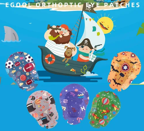Vista 2 de Parches adhesivos para los ojos para niños, diseño genial para niños, 45 + 5 bonos por caja, tamaño regular, material transpirable, patrón colorido