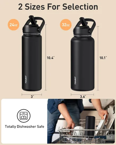Vista 6 de TOURIT Botella de agua aislada de 32 onzas, botella de acero inoxidable con popote, aislamiento al vacío de doble pared para bebidas frías