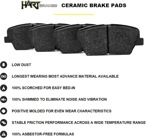 Vista 5 de Hart Brakes Kit de frenos y rotores traseros delanteros Pastillas de freno delanteras y traseras Rotores y pastillas de freno Pastillas