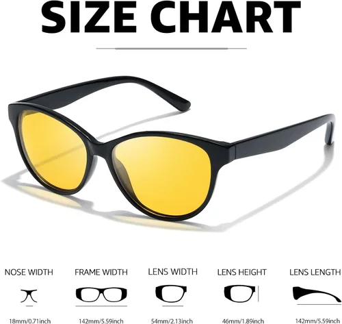 Vista 6 de Myiaur Gafas de Conducción de Visión Nocturna para Mujeres, Lentes Polarizadas Antirreflejantes de Lente Amarilla para la Noche, Protección UV400
