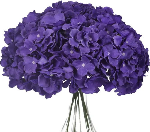 Vista 14 de 10 cabezas de hortensias de seda con tallos de flores artificiales para bodas, fiestas, decoración del hogar (negro)