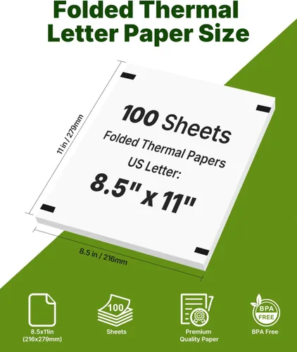 Vista 2 de Papel de impresora térmica de 8.5 x 11 pulgadas para impresoras, 100 hojas