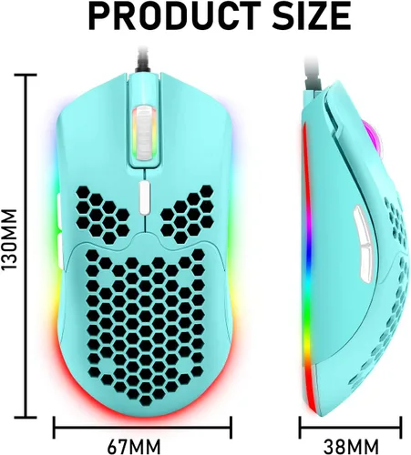 Vista 7 de ZIYOU LANG Ratón ligero con cable para juegos, 6 RGB retroiluminado con 7 botones programables, mouse de computadora de 6400 DPI, cable ultra ligero