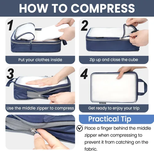Vista 106 de BAGAIL 4 Set/6 Set Ultraligero Compresión Embalaje Cubos Organizador de Embalaje para Accesorios de Viaje Equipaje Maleta Mochila