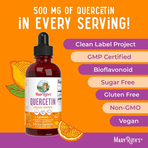 Vista 8 de MaryRuth Organics - Gotas líquidas de quercetina, sin azúcar, 500 mg para adultos de 18 años en adelante, salud cardiovascular para adultos