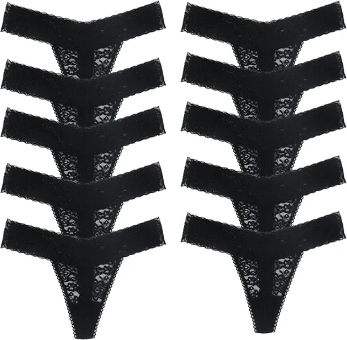 Vista 10 de Tangas de encaje para mujer, talla grande, ropa interior sexy con espalda en T elástica, ropa interior para mujer, paquete de 5/6/10