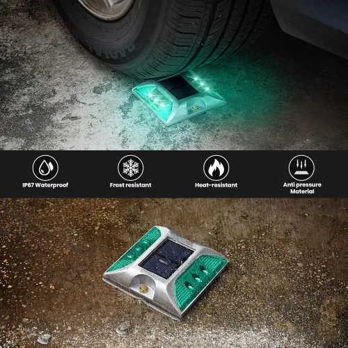Vista 3 de Perno solar para carretera, 8 unidades, verde, LED, IP68 impermeable, automático, estilo moderno, 4.13 pulgadas de largo x 4.13 pulgadas de ancho x