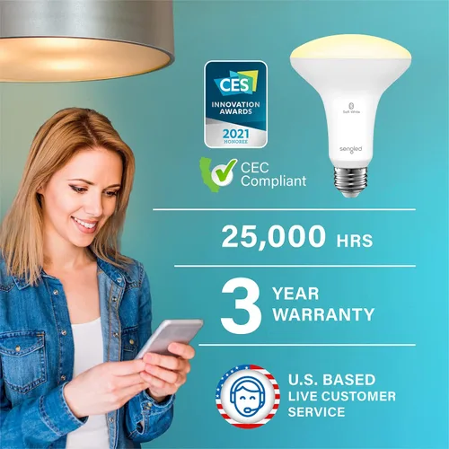 Vista 2 de Sengled Bombilla de luz inteligente BR30, S1 que funciona con Alexa, luces LED regulables, E26, bombillas cálidas, equivalente a 65 W, no requiere