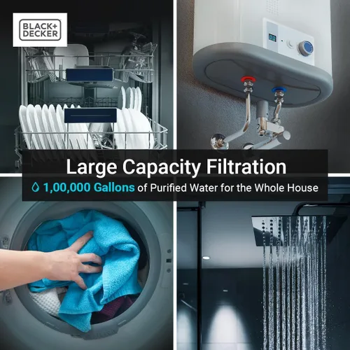 Vista 4 de BLACK+DECKER Sistema de filtro de agua para toda la casa Antiincrustante Sistema de filtración de 3 etapas para toda la casa, filtro anti-escala