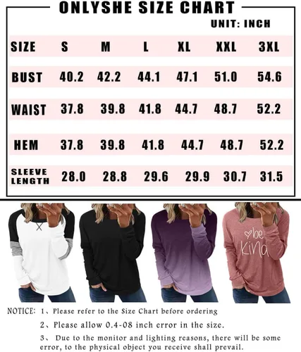 Vista 5 de ONLYSHE - Sudadera para mujer, cuello redondo, casual, holgada camiseta manga larga