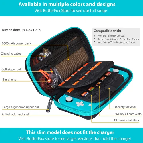 Vista 2 de ButterFox - Funda de transporte para Nintendo Switch Lite, 19 juegos y 2 soportes para tarjetas micro SD, almacenamiento para accesorios Switch