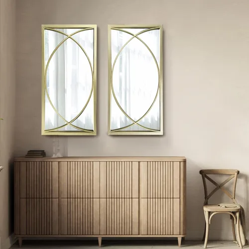 Vista 5 de Espejo de pared rectangular dorado con marco de metal, juego de espejos decorativos para pared, espejos colgantes para sala de estar, dormitorio