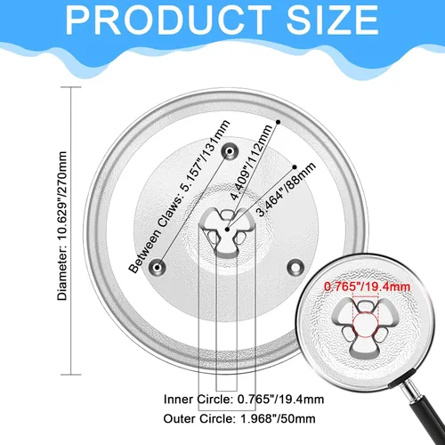 Vista 2 de SDTC Tech Placa de vidrio para microondas de 10.6 pulgadas, bandeja de vidrio de repuesto compatible con GE, Panasonic, Toshiba, Galanz, Farberware