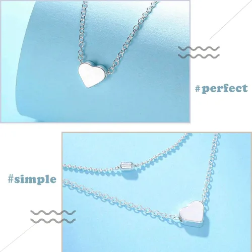 Vista 4 de Collar de gargantilla en capas con colgante de corazón, cadenas de amor, joyería para mujer